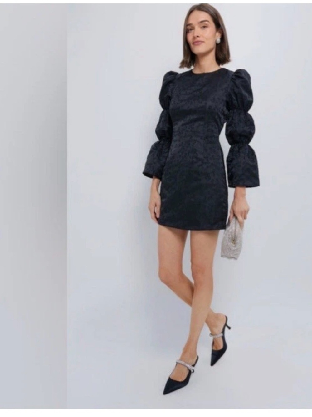 NWT Tuckernuck Hyacinth House Black Jacquard Puff Sleeve Darcy Mini Dress Size S
